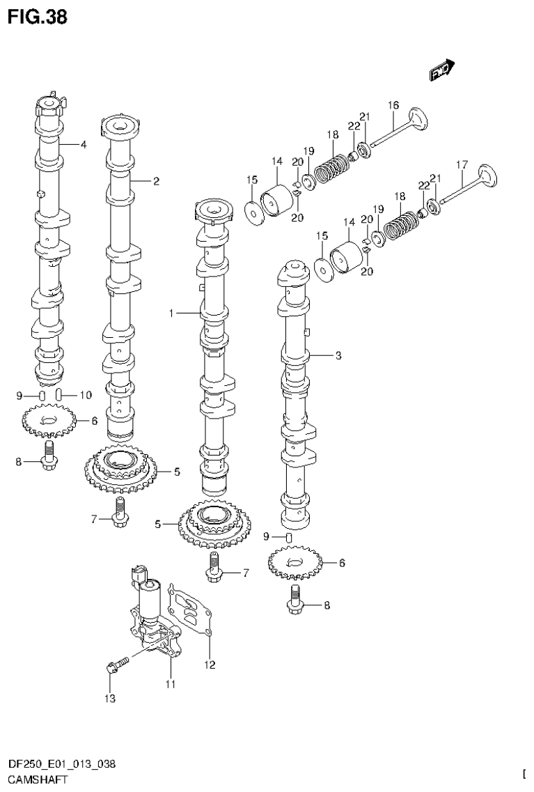 Suzuki DF200T, DF200Z, DF225T, DF225Z, DF250T, DF250Z CAMSHAFT (DF250Z E1) parts diagram